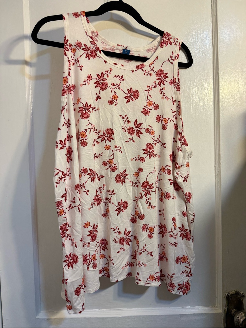 Old Navy White Tank Top with Red Floral Print